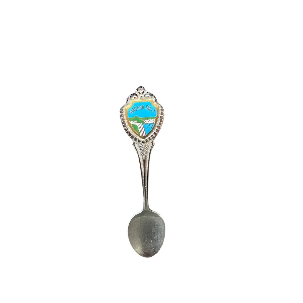 Niagara Falls Souvenir Spoon Enamel Shield Silver Tone 4"‎ Vintage Style